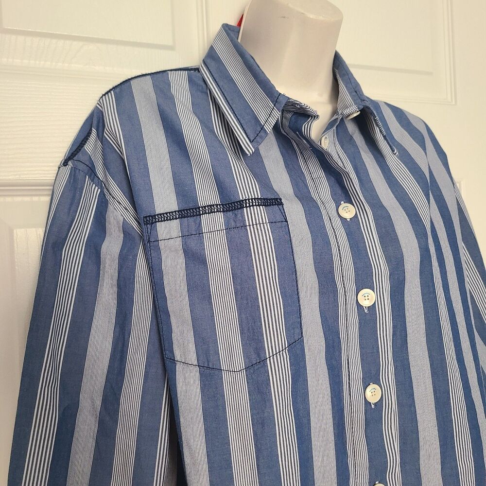 Women Sandro sz 4 Cropped Collared Striped Long Sleeve Blouse SHIRT Top - Picture 4 of 12
